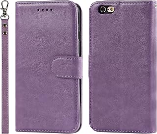 Case for iPhone 6S 6 Leather Wallet Case with Card Holder Slot SunYoo Drop Protection Shockproof Cover Kickstand Magnetic Handbag with Wrist Strap Women Men Flip Folio for iPhone6S iPhone6 Purple